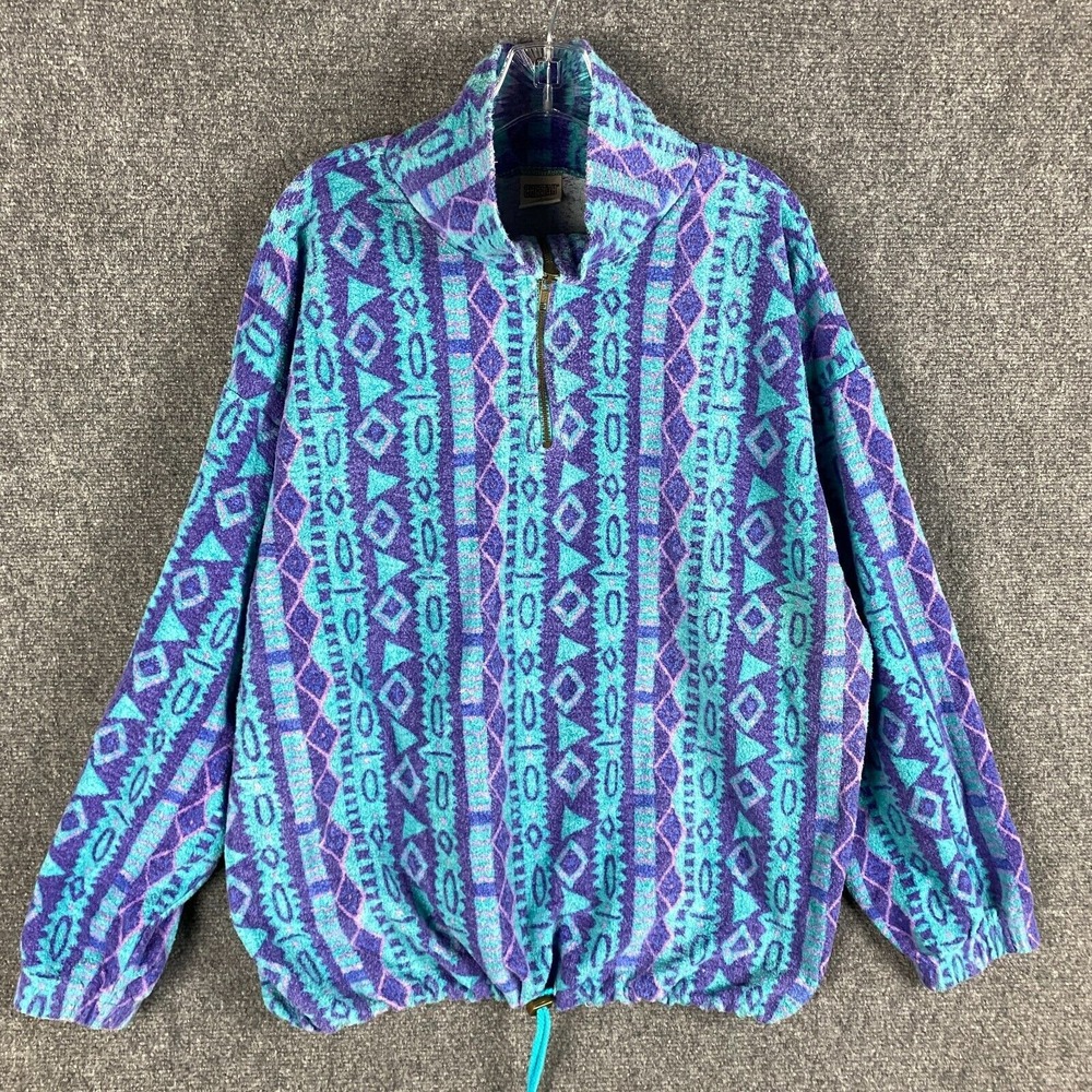 Cheetah 1/4 Zip Pullover Women's Large Aztec Cotton Blend Adults L